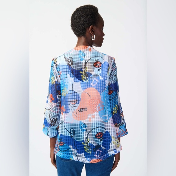 ✨ Joseph Ribkoff Organza Face Print Swing Jacket size 16 - Picture 4 of 17